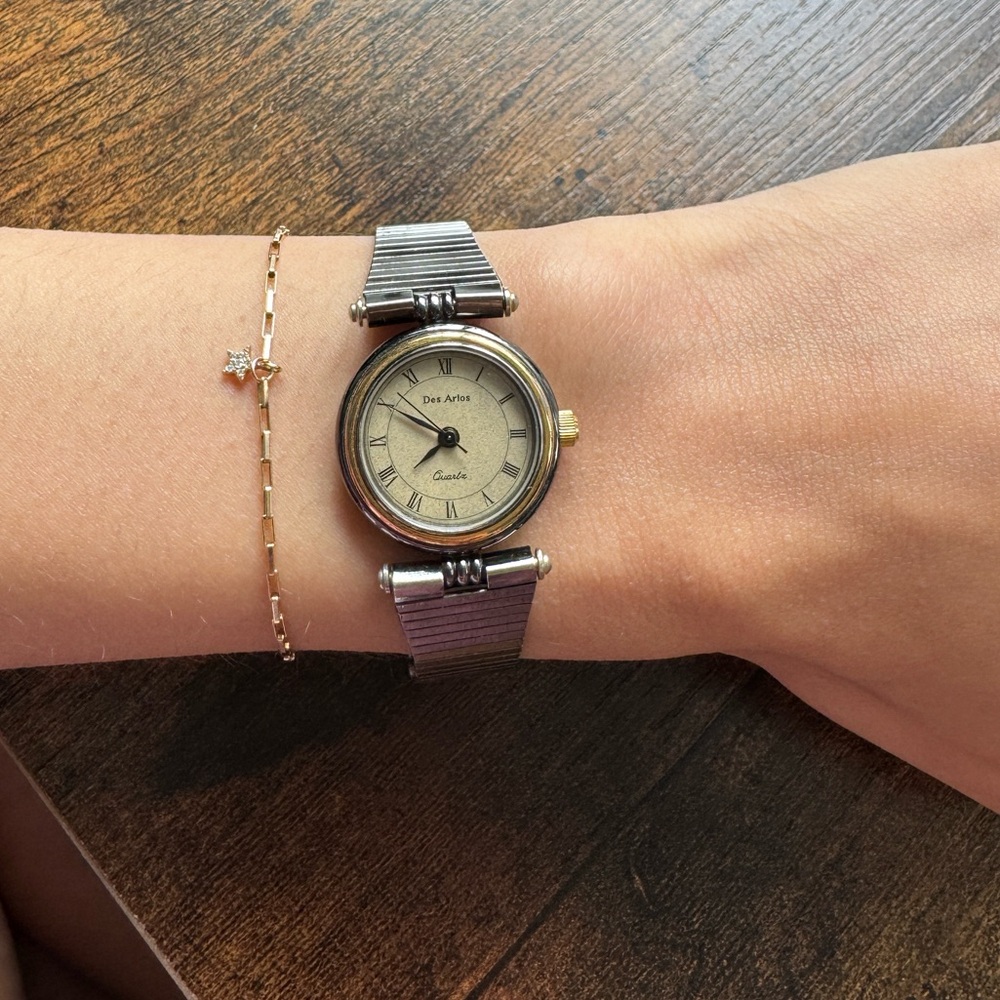Des Arlos vintage watch, dark grey steel and gold, adjustable